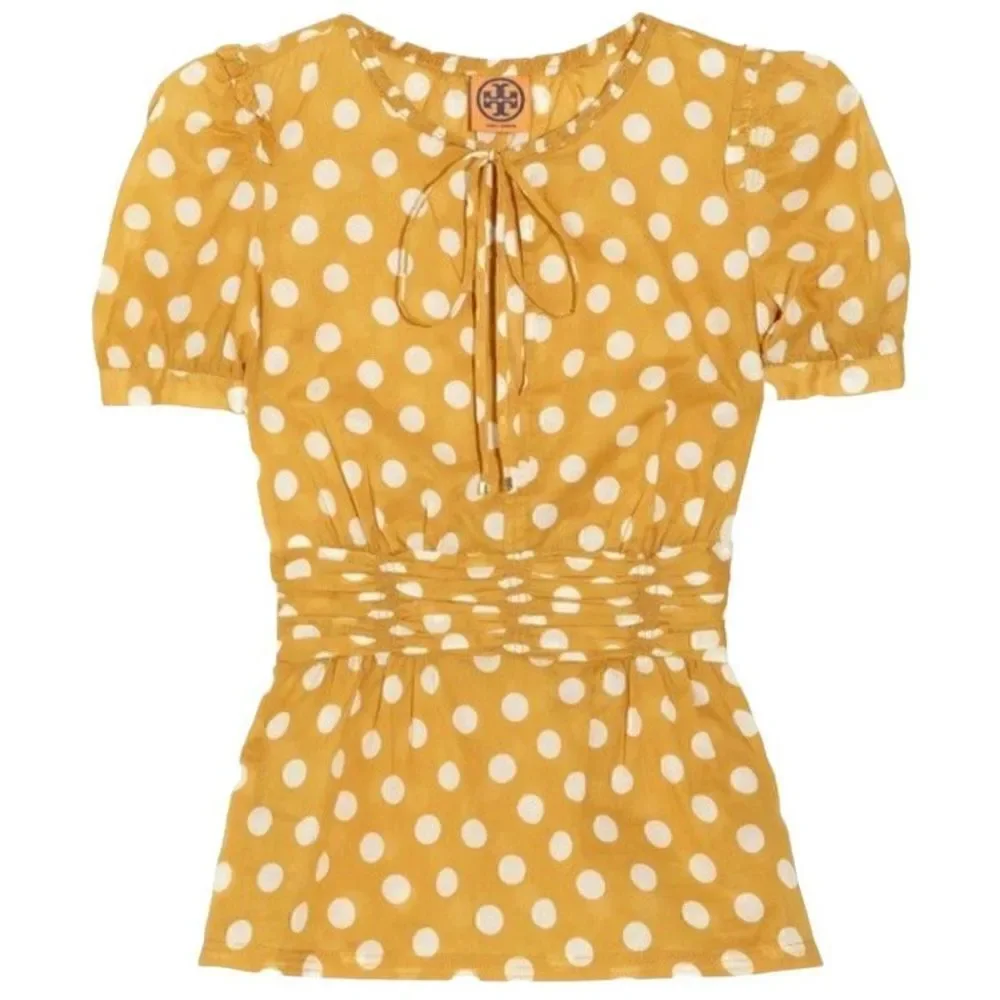 Tory Burch Ruth Top Blouse Yellow Polka Dot Size 2